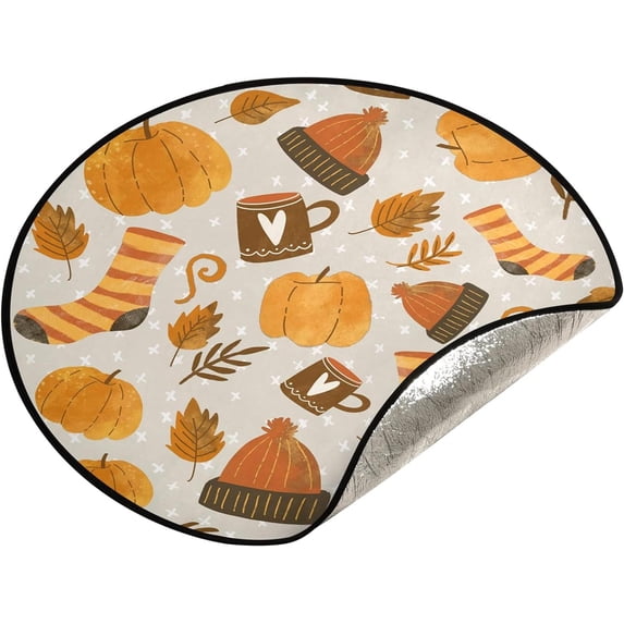 GZHJMY Pumpkin Stocking Christmas Tree Mat, Round Christmas Tree Stand Mat Decoration for Holiday Party Home Christmas Day Ornaments Floor Door, 28.3"
