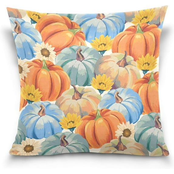 GZHJMY Pumpkin and Sunflower Pillow Cover 16 x 16 Inch, Soft Decorative Cushion Case Square Throw Pillow Cover for Sofa Living Room Couch Home Decor