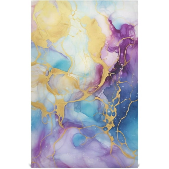 GZHJMY Purple Gold Blue Marble Kitchen Towel, Dish Towels Quick Drying Tea Towels Absorbent Hand Towels for Kitchen Sink Dinner Table 28 x 18 Inches, Set of 1
