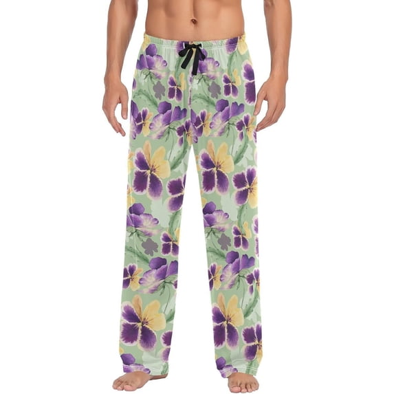GZHJMY Purple Violets Men's Pajama Pants, Soft and Comfortable Lounge Sleep Bottoms with Pockets, Men's Sleepwear with Custom Print, Medium