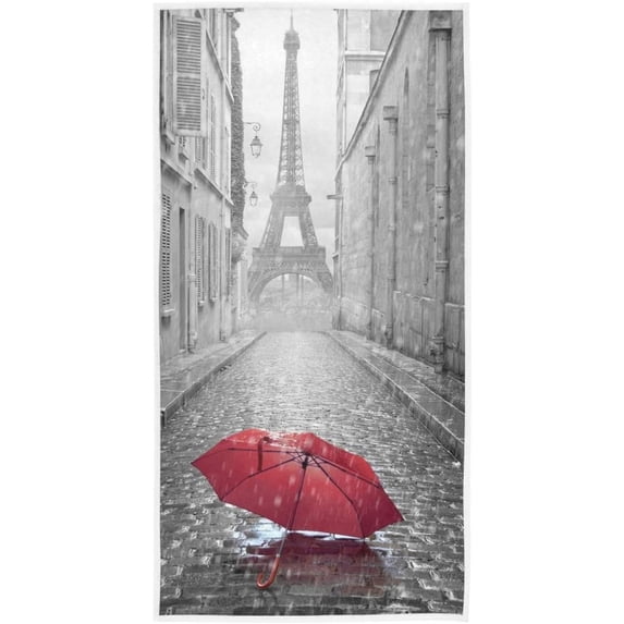 GZHJMY Rain Paris Street Eiffel Tower Red Umbrella Soft Highly Absorbent Guest Large Home Decorative Hand Towel Multipurpose for Bathroom, Hotel, Gym and Spa (16 x 30 Inches)