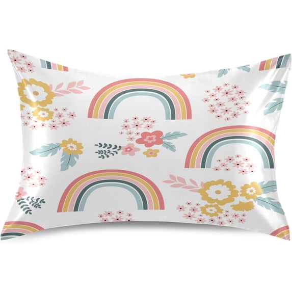 GZHJMY Rainbow Flowers Satin Pillowcase for Hair and Skin, Soft and Cozy Cooling Smooth Pillow Cover with Envelop Closure, King Size 20x40in Home Decor