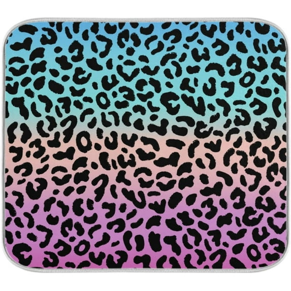 GZHJMY Rainbow Leopard Printed Absorbent Dish Drying Mat, 16 x 18 Inches Microfiber Kitchen Countertop Table Protector Multi-Purpose Counter Rack Sink Drainer Pad