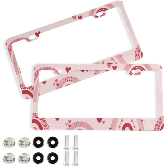 GZHJMY Rainbow License Plate Frames 2pcs, Waterproof Aluminum Alloy Front Rear Tag Car License Plate Cover with Screw Cap Set for US Vehicles, 12 x 6 Inch