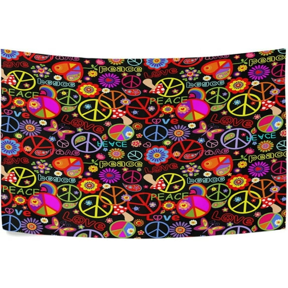 GZHJMY Rainbow Peace Love Sign Tapestry Aesthetic Tapestries for Bedroom Multi Color 60" x 51" Inches Gift Decor