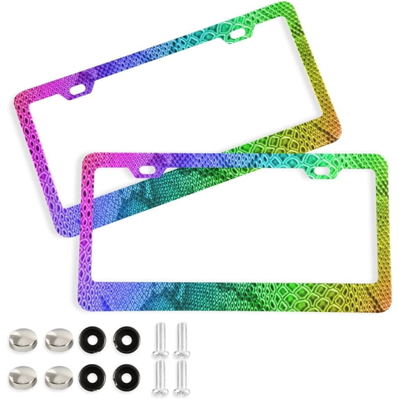 GZHJMY Rainbow Snake Skin Print Colorful License Plate Frames for Women Men 2 Pcs Personalized Car License Plate Holder with Screw Caps, Elliptical Hole Decorative