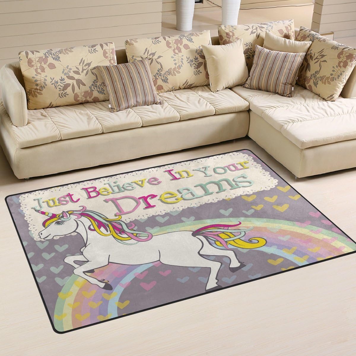 GZHJMY Rainbow Unicorn Area Rug 3'x5', Inspirational Motivational Quote ...