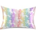 thumbnail image 1 of GZHJMY Rainbow Unicorn Stripe Satin Pillowcase for Hair and Skin Silk Pillowcase, Standard Size(20x26 inches) - Slip Cooling Satin Pillow Covers with Envelope Closure, 1 of 7