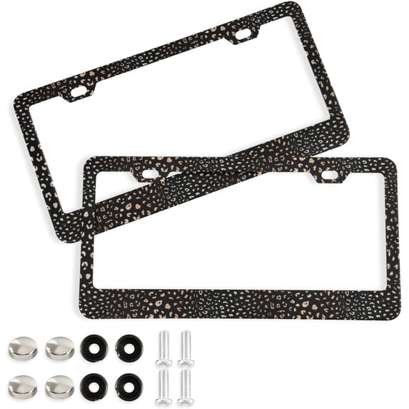 GZHJMY Realistic Leopard Cheetah Print Animal License Plate Frames for Women Men 2 Pcs Personalized Car License Plate Holder with Screw Caps, Elliptical Hole Decorative