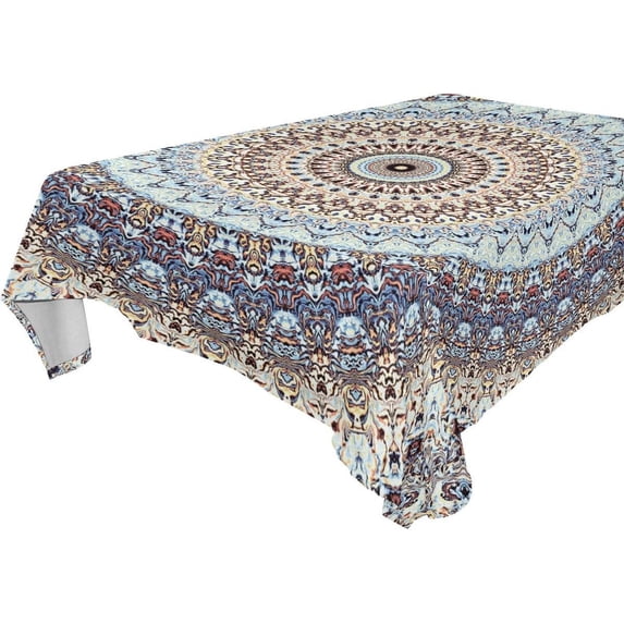 GZHJMY Rectangle Tablecloth Vintage Tribal Ethnic Colorful Boho Mandala Flower Table Cloth Polyester Washable Square Round Table Cover for Picnic Dinner Party 54x72 Inch Home Decor
