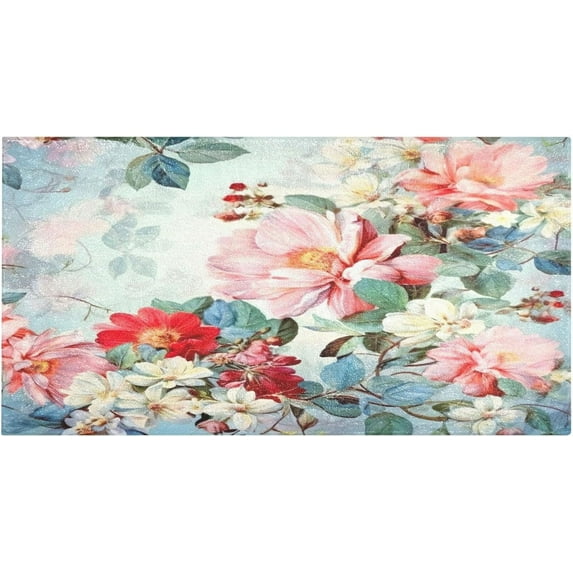 GZHJMY Red Flowers Bathroom Rugs Bath Mat 39 x 20 Inch Non-Slip Extra Soft and Absorbent Shaggy Bath Carpet for Tub, Shower, Bathroom Carpet Runner