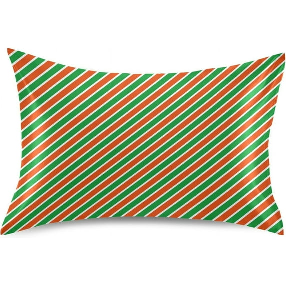 GZHJMY Red & Green Christmas Line Satin Pillowcases for Hair and Skin Soft Like Silk Pillowcase, Satin Cooling Pillow Cases with Envelope Closure, Comfortable and Breathable, 20" x 26" Home Decor