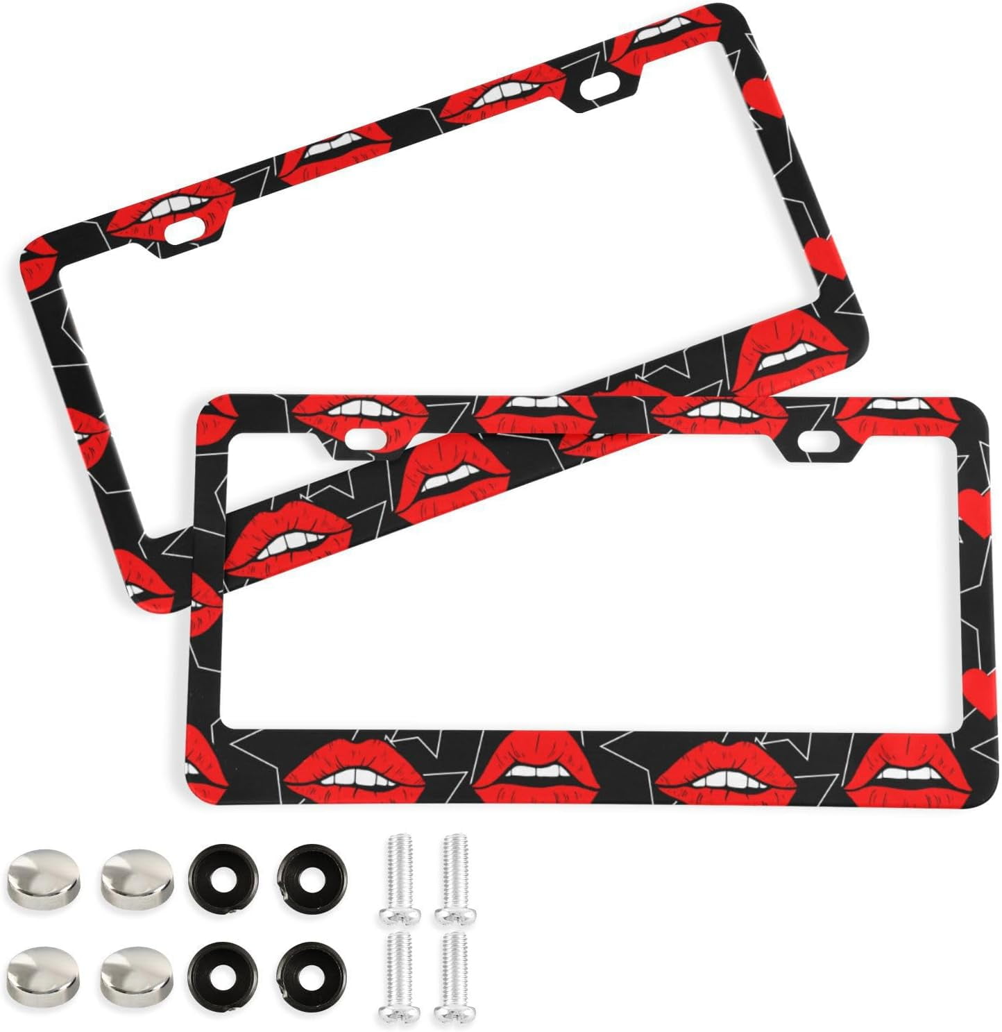 GZHJMY Red Lips Hearts Stars License Plate Frames for Women Men 2 Pcs