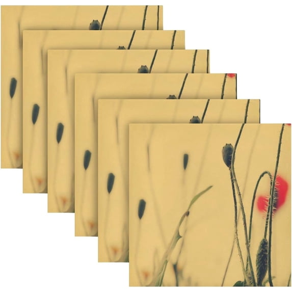 GZHJMY Red Poppies Yellow Cloth Napkins Washable Reusable Polyester Dinner Napkins 20 x 20 Inch for Home Weddings Parties Holiday Table Napkins Set of 6