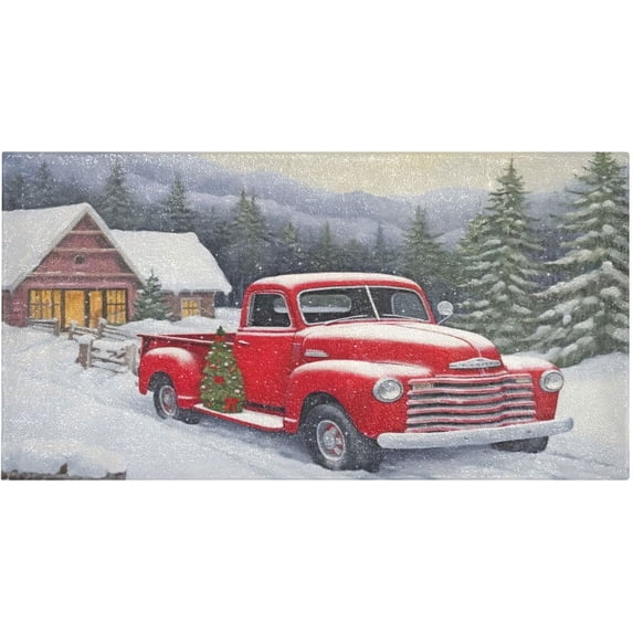 GZHJMY Red Truck Farm Christmas Bathroom Rugs Floor Mats Non-Slip Soft Absorbent Microfibers Plush Bath Rugs for Bath Kitchen Shower Floor, 39x20 Inch Carpet Runner