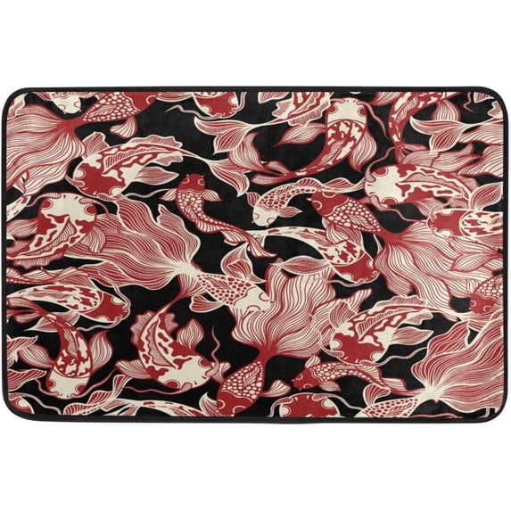 GZHJMY Red Ukiyoe Fishes Doormats Bathroom Floor Mat Lightweight Non-Slip Area Rugs Entrance Front Door Rug for Outdoor Garden Kitchen Bedroom 23.6" x 15.7"
