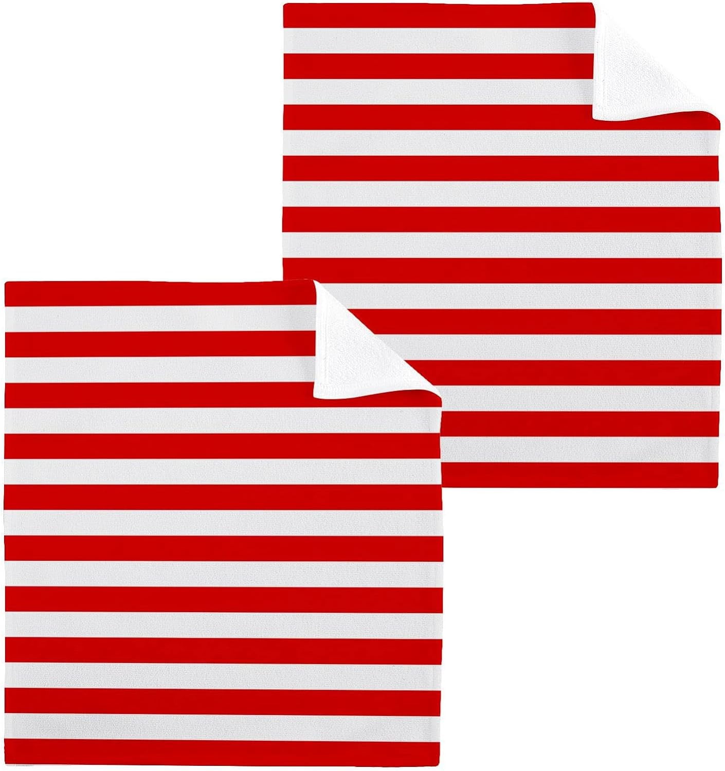 GZHJMY Red White Stripes Wash Cloth Set of 4, 12 x 12 Inch Cotton