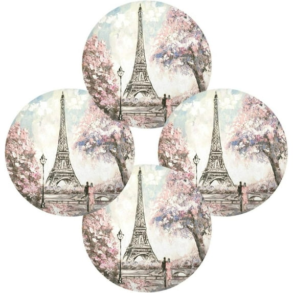 GZHJMY Romantic Lover Eiffel Tower Round Placemats, 4 Pack Table Mats for Kitchen Washable Non-Slip Place Mats Heat Resistant Place Mats for Kitchen Dining Table Decoration
