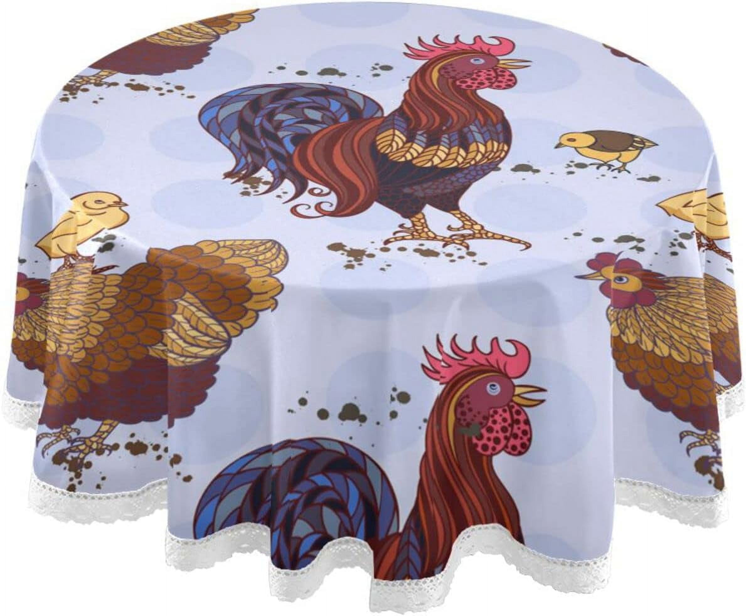 GZHJMY Rooster Polyester Fiber Round Lace Tablecloth, Delicate Table
