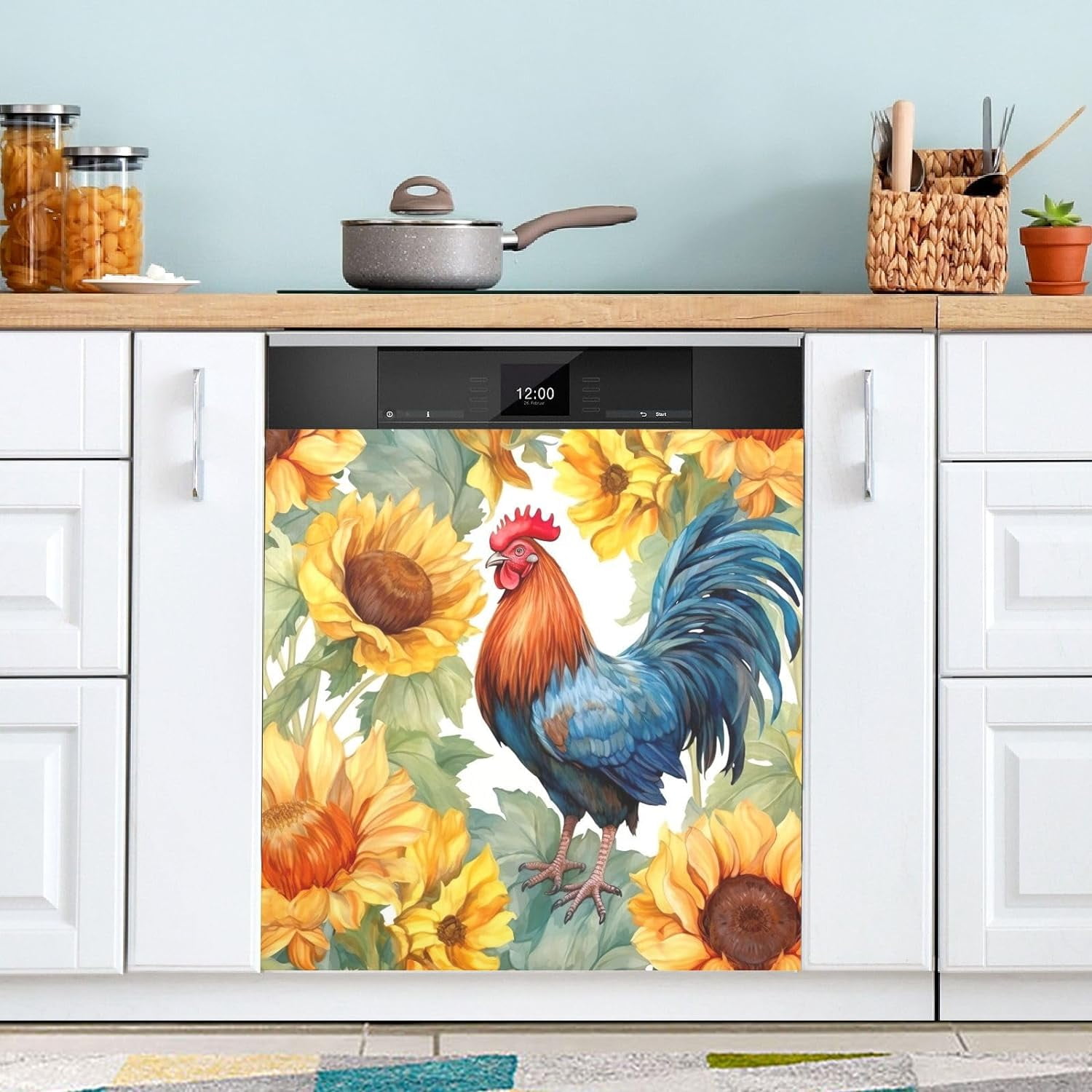 GZHJMY Rooster Sunflower Dishwasher Magnet Cover Dishwasher Front Door ...