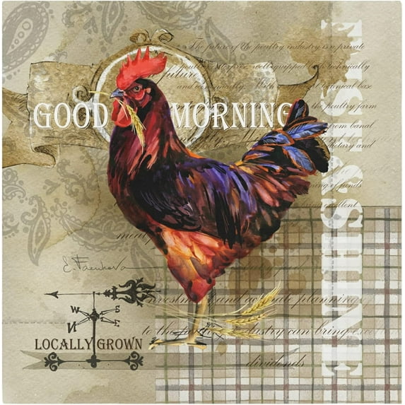 GZHJMY Rooster Vintage Style Cloth Napkins, Set of 4 20 x 20 Inch Soft & Comfortable Polyester Dinner Napkins Decor for House, Restaurant, Holiday, Parties