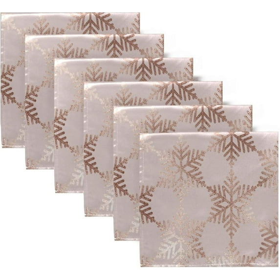 GZHJMY Rose Gold Christmas Snowflake Cloth Napkins Washable Reusable Polyester Dinner Napkins 20 x 20 Inch for Home Weddings Parties Holiday Table Napkins Set of 1