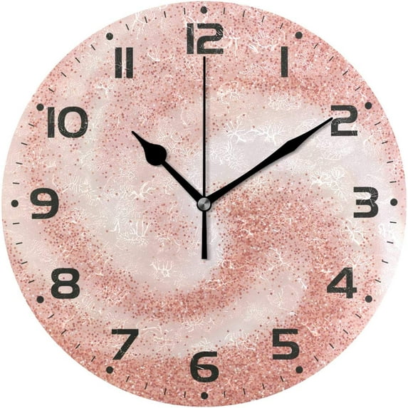 GZHJMY Rose Gold Glitter On Pink Cream Swirl Whirlpool Round/Square/Diamond Acrylic Wall Clock Oil Painting Home Office School Decorative Creative Dual Use Clock Art