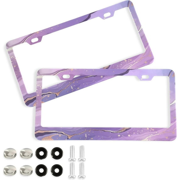GZHJMY Rose Purple Liquid Marble Car License Plate Frame, 2 Pack Aluminum License Plate Holder with Screws for Men Women License Plate Cover-Round Hole Decorative