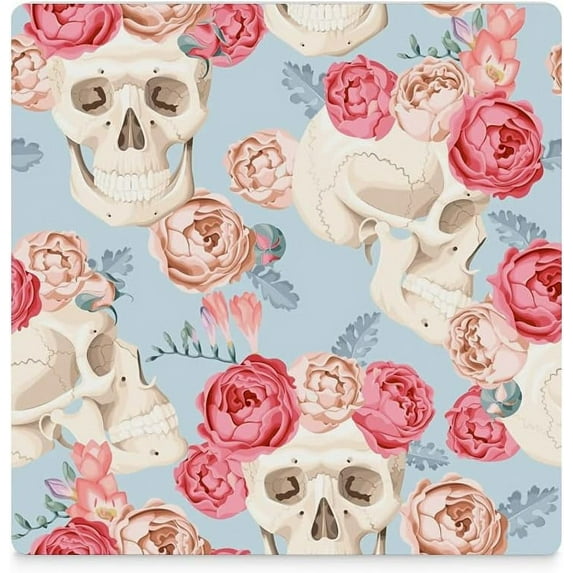 GZHJMY Roses Skulls Printed Square Ceramic Coaster for Drinks with Cork Base for Coffee Cups, Place Mats for Home Decor, 6 Pcs
