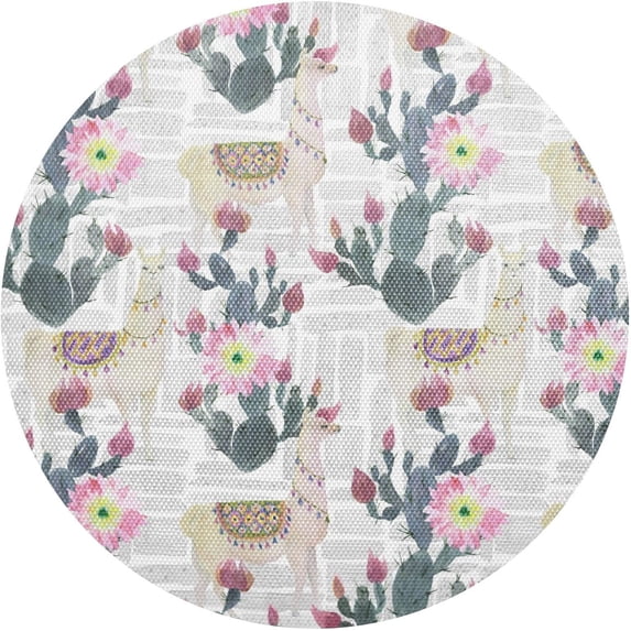 GZHJMY Round Braided Placemats Cactus Flower Llama Round PVC Woven Place Mats Indoor Washable for Kitchen Dining Tables 15 inch Heat Resistant Round Table Mats