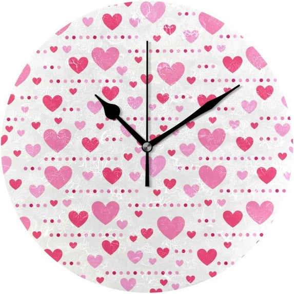 GZHJMY Round Digital Clock Romantic Pink and Red Love Hearts Creative Decorative Quiet Not Ticking Clock,Bedroom Living Room Bathroom Kitchen Office Wall Ornament (Black 10x10In)