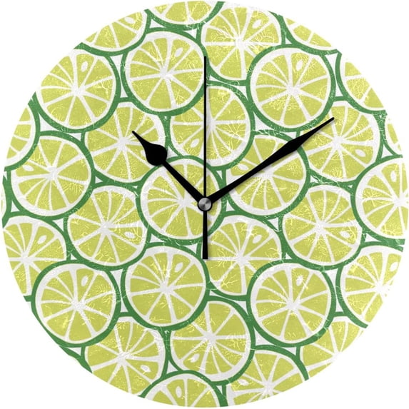 GZHJMY Round Digital Clock Summer Green Lime Citrus Creative Decorative Quiet Not Ticking Clock,Bedroom Living Room Bathroom Kitchen Office Wall Ornament (Black 10x10In)