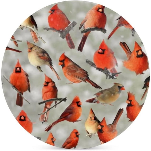GZHJMY Round Drink Coasters, 2 Pcs Northern Red Cardinal Birds Absorbent Ceramic Coffee Coasters for Drinks with Cork Base Housewarming Gift for Home Decor