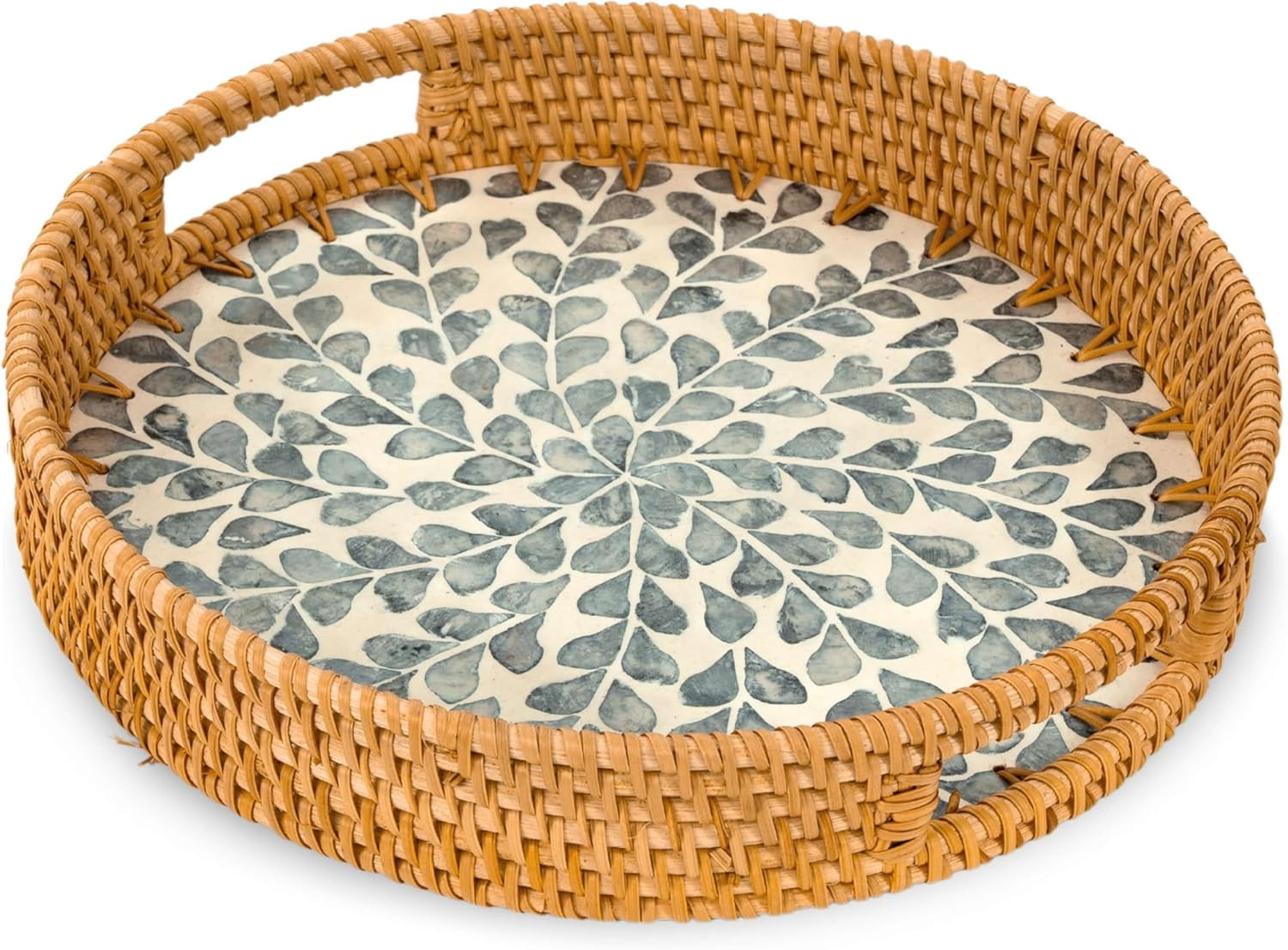 GZHJMY Round Rattan Tray with Handle, Rattan Serving Tray with Mother ...