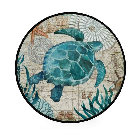 GZHJMY Round Rugs for Living Room, Retro Cartoon Turtle Non-Slip Coral Velvet Long Runner Rugs, Washable Water Absorbent Mat Carpet for Bedroom Kitchen Kids Room