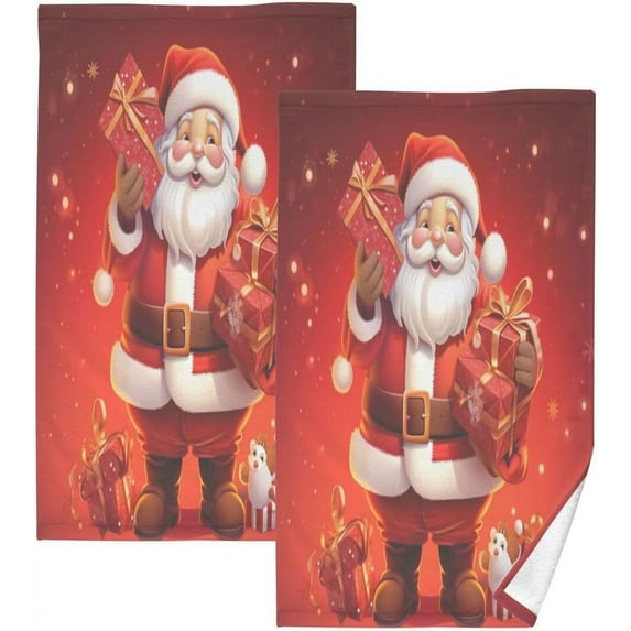 GZHJMY Santa Claus Gifts Cotton Towel Set 2PCS,Quick Drying Bath Towels,Soft and Breathable Hand Towel WashCloths for Kitchen,Bathroom,Gym,Beach Washcloths