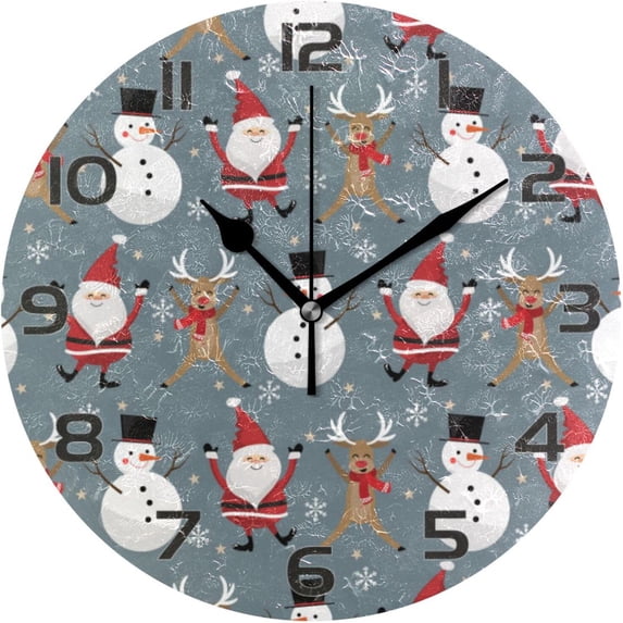 GZHJMY Santa Claus Snowman Wall Clock, Silent Non Ticking Battery Operated Creative Decorative Round Clock for Kitchen, Living Room, Bathroom, Home School Office Decor, 10 Inch