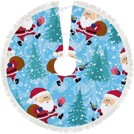 GZHJMY Santa Claus Walking with Bag of Gift Christmas Tree Skirt 36" for Indoor Outdoor Holiday Party Office Store Cupboard Decoration