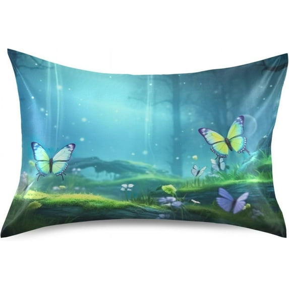 GZHJMY Satin Pillowcase for Hair and Skin - Beautiful Forest Butterfly Silk Pillowcase Queen Size 20x30 inches - Satin Pillow Cases with Envelope Closure Home Decor
