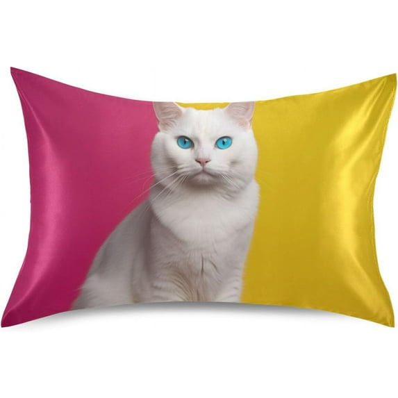 GZHJMY Satin Pillowcase for Hair and Skin Breathable Slip-Cool, Wrinkle-Resistant Soft and Smooth 20x26In Single Side Envelope Opening Without Zipper Cat Yellow