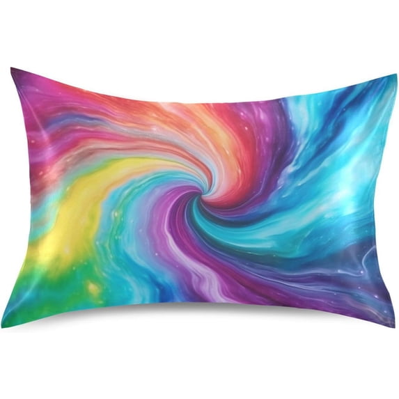 GZHJMY Satin Pillowcase for Hair and Skin Breathable Slip-Cool, Wrinkle-Resistant Soft and Smooth 20x26In Single Side Envelope Opening Without Zipper Rainbow Circle