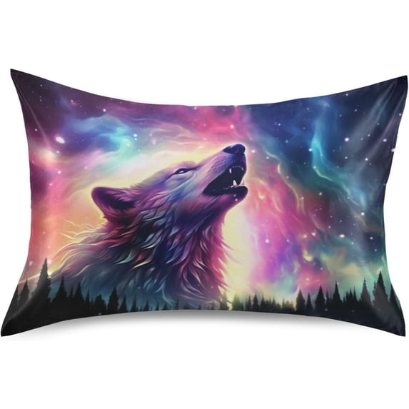 GZHJMY Satin Pillowcase for Hair and Skin Breathable Slip-Cool, Wrinkle-Resistant Soft and Smooth 20x26In Single Side Envelope Opening Without Zipper Wolf Howl