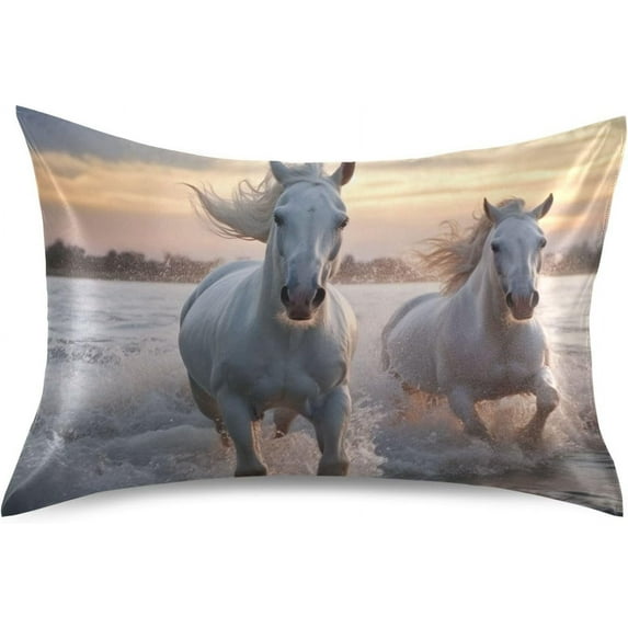 GZHJMY Satin Pillowcase for Hair and Skin Breathable Slip-Cool, Wrinkle-Resistant Soft and Smooth 20x30In Single Side Envelope Opening Without Zipper Horses Running Sunset