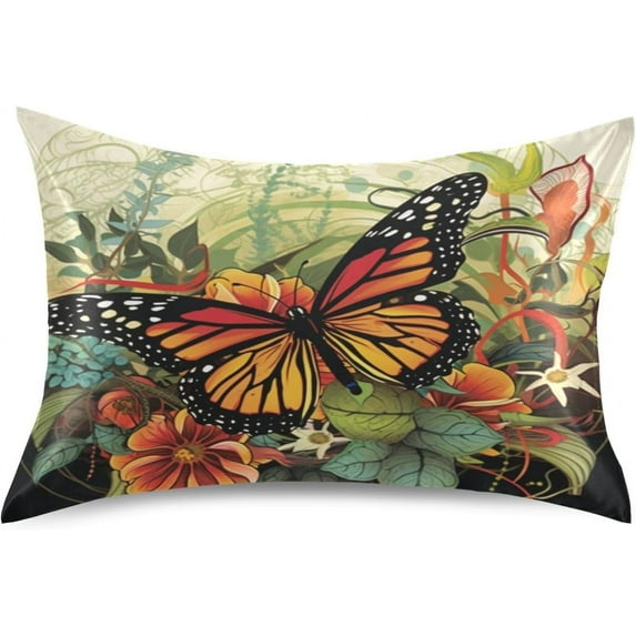 GZHJMY Satin Pillowcase for Hair and Skin Breathable Slip-Cool, Wrinkle-Resistant Soft and Smooth 20x30In Single Side Envelope Opening Without Zipper Monarch Butterfly