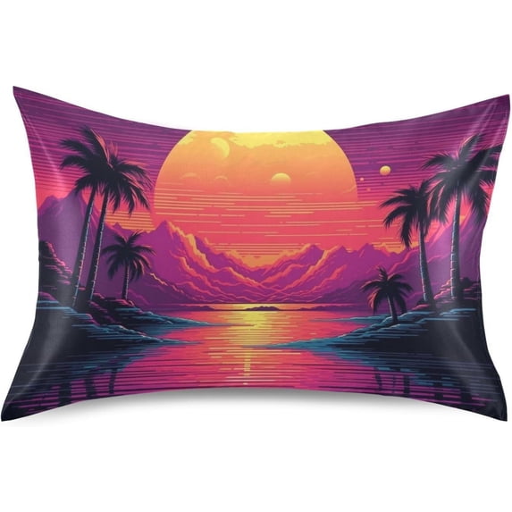 GZHJMY Satin Pillowcase for Hair and Skin Breathable Slip-Cool, Wrinkle-Resistant Soft and Smooth 20x30In Single Side Envelope Opening Without Zipper Pink Purple Sunset