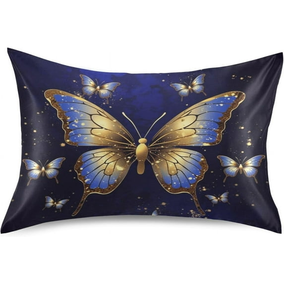 GZHJMY Satin Pillowcase for Hair and Skin Breathable Slip-Cool, Wrinkle-Resistant Soft and Smooth 20x40In Single Side Envelope Opening Without Zipper Butterfly with Gold
