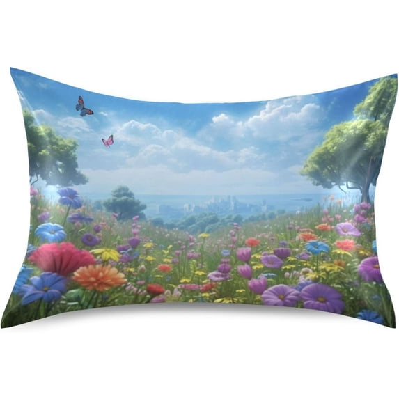 GZHJMY Satin Pillowcase for Hair and Skin Breathable Slip-Cool, Wrinkle-Resistant Soft and Smooth 20x40In Single Side Envelope Opening Without Zipper Flowers Butterflies