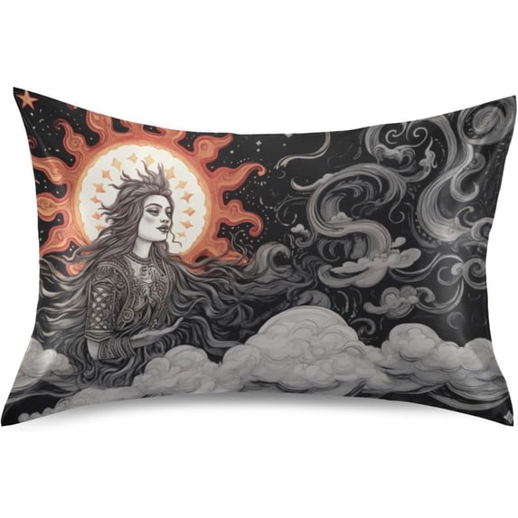 GZHJMY Satin Pillowcase for Hair and Skin Breathable Slip-Cool, Wrinkle-Resistant Soft and Smooth 20x40In Single Side Envelope Opening Without Zipper Moon God