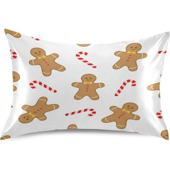 GZHJMY Satin Pillowcase for Hair and Skin, Christmas Gingerbread Man Cooling Pillow Case with Envelope Closure Soft Breathable Silk Satin Pillow Cover for Sleeping King Size 40x20 in Home Decor