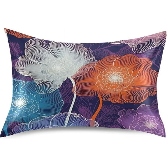 GZHJMY Satin Pillowcase for Hair and Skin, Colorful Peonies Cooling Pillow Case with Envelope Closure Soft Breathable Silk Satin Pillow Cover for Sleeping King Size 40x20 in Home Decor